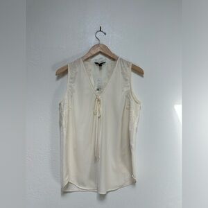 NWT Banana Republic Satin Cream Lace Trim Tank Top with tie at neck